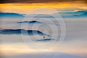 Scenery above Sarajevo, covered with smog.