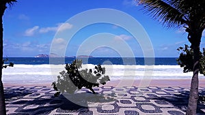 Scenery along the Atlantic shore on Copacabana Beach in Rio de Janeiro, Brazil.