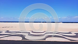 Scenery along the Atlantic shore on Copacabana Beach in Rio de Janeiro, Brazil.