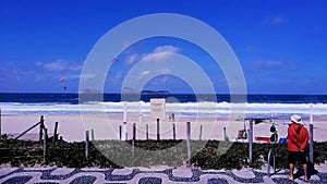 Scenery along the Atlantic shore on Copacabana Beach in Rio de Janeiro, Brazil.