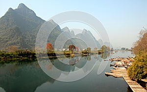 Scenery along the Yulong River near Yangshuo, Guilin in Guangxi Province, China