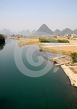 Scenery along the Yulong River near Yangshuo, Guilin in Guangxi Province, China