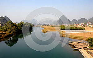 Scenery along the Yulong River near Yangshuo, Guilin in Guangxi Province, China