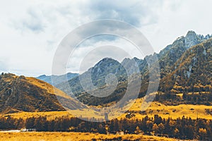 Scenery of Altai mountains with meadows during autumn