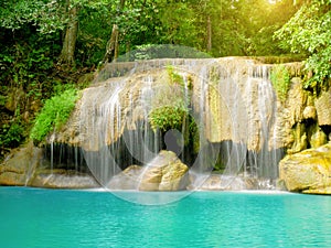 Scenery of beautiful Erawan Waterfall