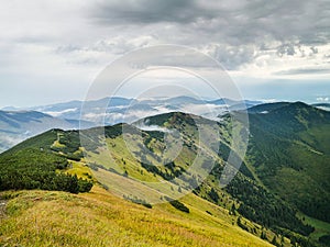 Scenery of beautiful high mountains with greenery