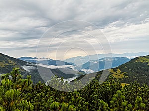 Scenery of beautiful high mountains with greenery