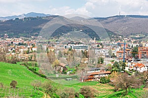 Scenery of Bergamo city near mountains in Italy