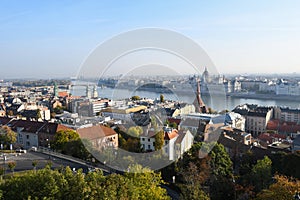 Scenery on both banks of the Danube River in Budapest in autumn, Hungary, Europe