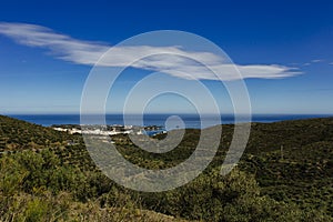 Scenery in CadaquÃ©s with blue sky