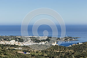 Scenery in CadaquÃ©s with blue sky