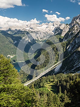 Scenery with Dachstein mountain at beautiful Gosausee, Salzkammergut, Austria