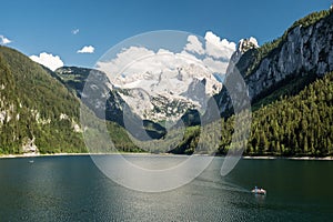 Scenery with Dachstein mountain at beautiful Gosausee, Salzkammergut, Austria in the Alps
