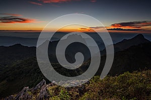 The scenery of The Doi Luang Chiang Dao with twilight sky after sunset in Chiang Mai province, Thailand