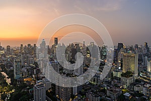 Scenery evening cityscape of Illuminated Bangkok city metropolis