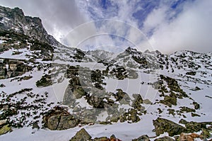 Scenery of high mountains wiht snow and cloud atmosphere