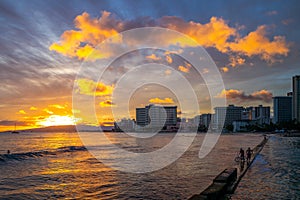 scenery of Honolulu at Waikiki beach, in Oahu island, Hawaii