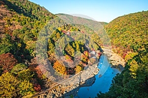 Hozukyo at arashiyama located in kyoto, japan in autumn photo