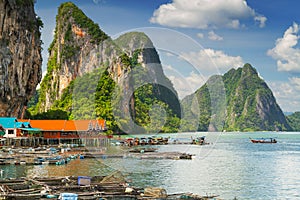 Scenery of Koh Panyee settlement built on stilts in Thailand