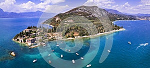 Scenery of Lago di Garda. Aerial veiw of Punta san Vigilio