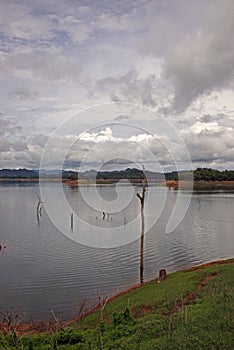 Scenery of lake over agricultue dam, camping in travel seasn