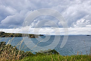 Scenery and landscapes across land and water in Waiheke Island N