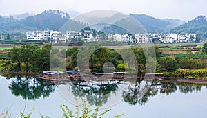 Scenery on the late autumn river in wuyuan county, jiangxi province, China