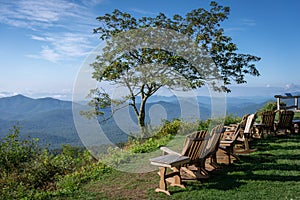 Scenery looking Rocking Chairs on Mountain Overlook