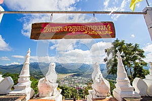 The scenery of Mae Hong Son town,Chong Kham Lake,the airport and forested hills of Burma as seen from Wat Phra That Doi Kong Mu,Ma