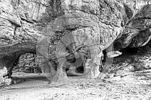 Scenery at the main Stadsaal Cave. Monochrome