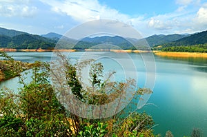 Scenery of man made lake at Sungai Selangor dam during midday