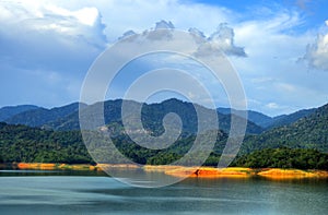 Scenery of man made lake at Sungai Selangor dam during midday photo