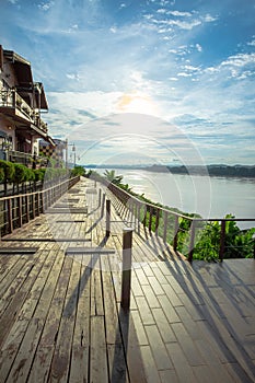 The scenery of the  Mekong River and walkway in Chiang Khan