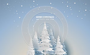 Scenery Merry Christmas and New Year on holidays background with forest winter snowflakes season landscape.Creative graphic