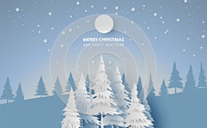 Scenery Merry Christmas and New Year on holidays background with forest winter snowflakes season landscape.Creative snowfall and
