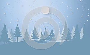 Scenery Merry Christmas and New Year on holidays background with forest winter snowflakes season landscape.Creative snowfall and