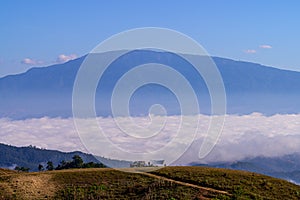 Scenery of a Misty morning in the mountains at Ba Lu Kho view piont, Mae Chaem, Chiang Mai in northern Thailand