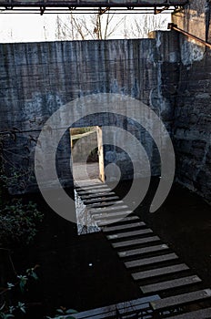 Water structure concrete wall, Landschaftspark, Duisburg, Germany photo