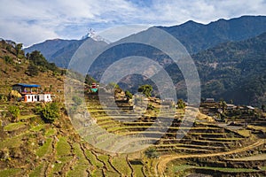 Scenery of nepal near pokhara with fishtail peak