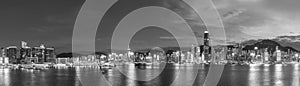 Scenery of panorama of Victoria harbor of Hong Kong city at dusk