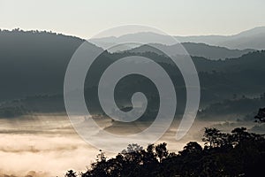 The scenery of Phu Langka in the morning sunrise at Phayao province, Thailand