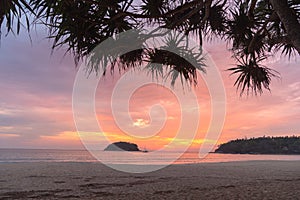 scenery red sky the sun down to the sea..beautiful red sky at sunset in Kata beach Phuket Thailand