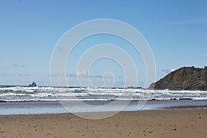 Scenery of a rock formation at the coastline of the Pacific Northwest in Cannon Beach, Oregon