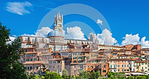 Scenery of Siena, the Dome & Bell Tower of Siena Cathedral,Basilica of San Domenico,Tuscany, Italy