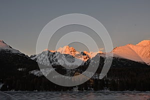 Scenery of snow covered High Tatras mountains Slovakia