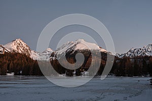 Scenery of snow covered High Tatras mountains Slovakia