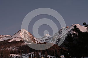 Scenery of snow covered High Tatras mountains Slovakia