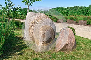 Scenery of stones in Koknese in the park Garden of Destinies in Latvia