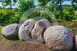 Scenery of stones in Koknese in the park Garden of Destinies in Latvia