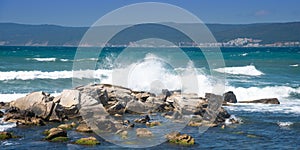 Scenery of the strong force wave sea water splashing